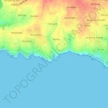 Mappa topografica Porsac'h, altitudine, rilievo