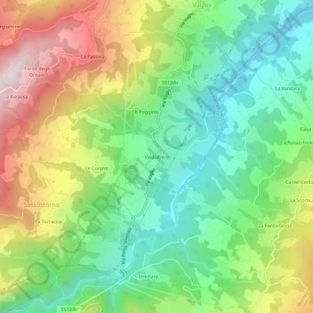 Mappa topografica Valdalbero, altitudine, rilievo