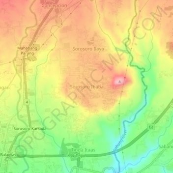 Mappa topografica Sorosoro Ibaba, altitudine, rilievo