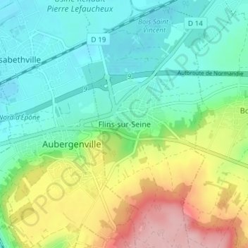 Mappa topografica Flins-sur-Seine, altitudine, rilievo