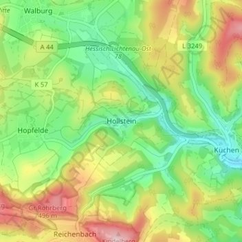 Mappa topografica Hollstein, altitudine, rilievo