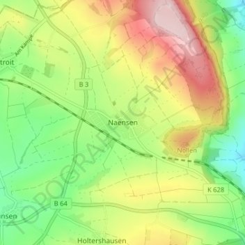 Mappa topografica Naensen, altitudine, rilievo