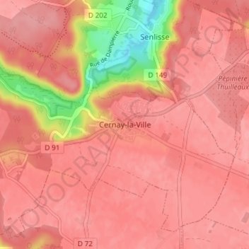 Mappa topografica Cernay-la-Ville, altitudine, rilievo