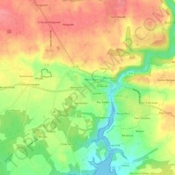 Mappa topografica Kergam, altitudine, rilievo