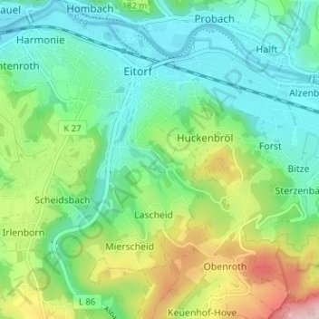 Mappa topografica Rosenthal, altitudine, rilievo