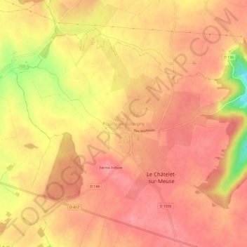 Mappa topografica Pouilly-en-Bassigny, altitudine, rilievo