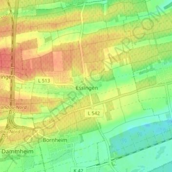 Mappa topografica Essingen, altitudine, rilievo
