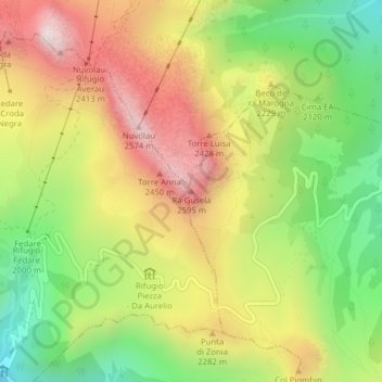 Mappa topografica Ra Gusela, altitudine, rilievo