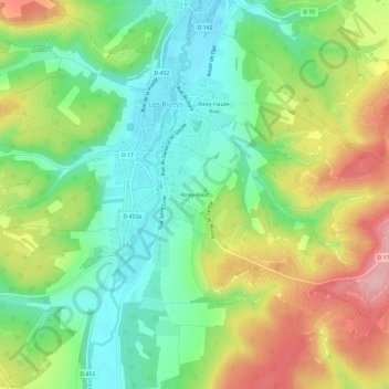 Mappa topografica Ricey-Haut, altitudine, rilievo