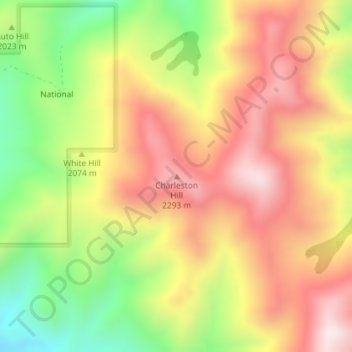 Mappa topografica Charleston Hill, altitudine, rilievo