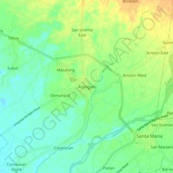Mappa topografica Asingan, altitudine, rilievo