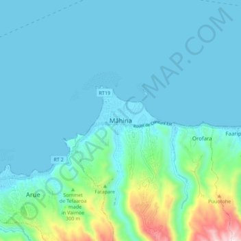 Mappa topografica Mahina, altitudine, rilievo