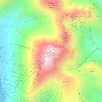 Mappa topografica Blà Bheinn, altitudine, rilievo