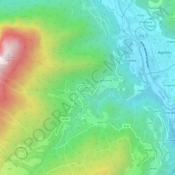 Mappa topografica Contùra, altitudine, rilievo