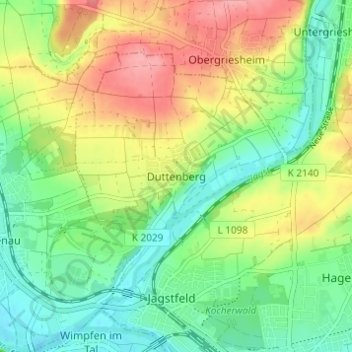 Mappa topografica Duttenberg, altitudine, rilievo