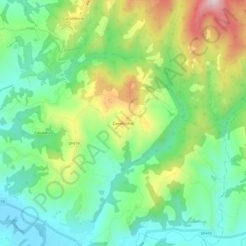Mappa topografica Canalicchio, altitudine, rilievo