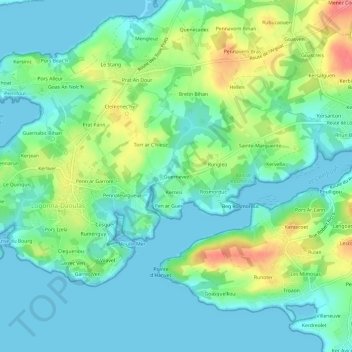 Mappa topografica Guernevez, altitudine, rilievo