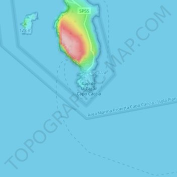 Mappa topografica Capo Caccia, altitudine, rilievo