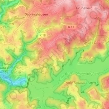 Mappa topografica Forthausen, altitudine, rilievo