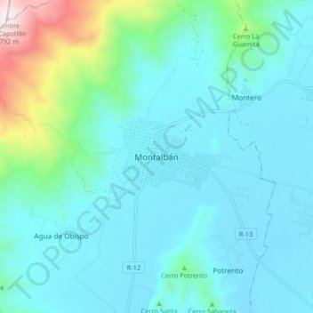 Mappa topografica Montalbán, altitudine, rilievo