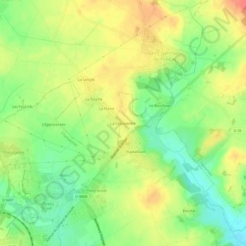 Mappa topografica La Chauvetière, altitudine, rilievo