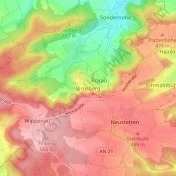 Mappa topografica Virnsberg, altitudine, rilievo