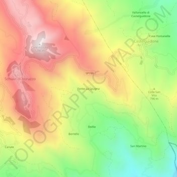 Mappa topografica Fonte La Spugna, altitudine, rilievo