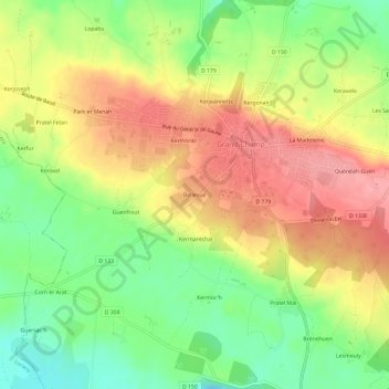 Mappa topografica Bellevue, altitudine, rilievo