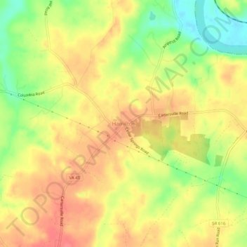 Mappa topografica Hamilton, altitudine, rilievo