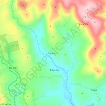 Mappa topografica Cumbuco, altitudine, rilievo