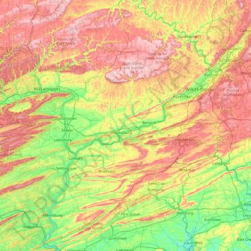Mappa topografica Columbia, altitudine, rilievo