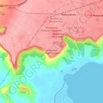 Mappa topografica Residencial Vista da Lagoa, altitudine, rilievo