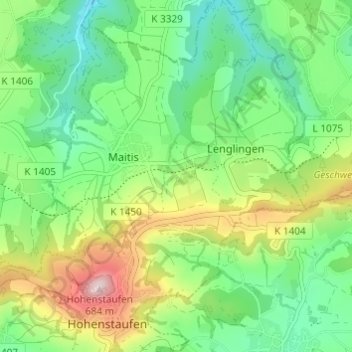 Mappa topografica Hirschhof, altitudine, rilievo