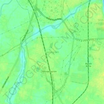 Mappa topografica Saptagram, altitudine, rilievo