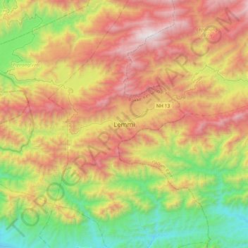 Mappa topografica Lemmi, altitudine, rilievo