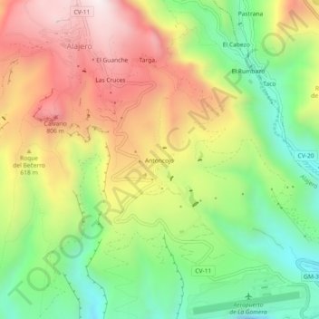Mappa topografica Antoncojo, altitudine, rilievo