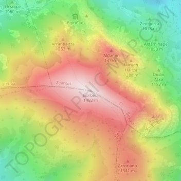 Mappa topografica Gorbea, altitudine, rilievo