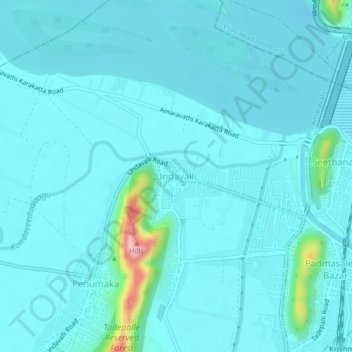 Mappa topografica Undavalli, altitudine, rilievo
