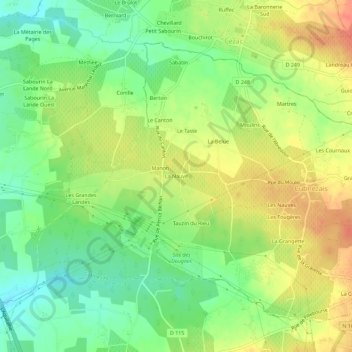 Mappa topografica La Nauve, altitudine, rilievo