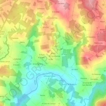 Mappa topografica Receá, altitudine, rilievo