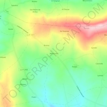 Mappa topografica Montouto, altitudine, rilievo