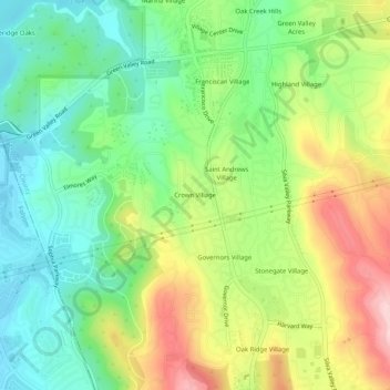 Mappa topografica Crown Village, altitudine, rilievo