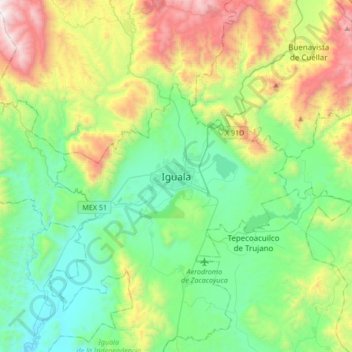 Mappa topografica Iguala, altitudine, rilievo