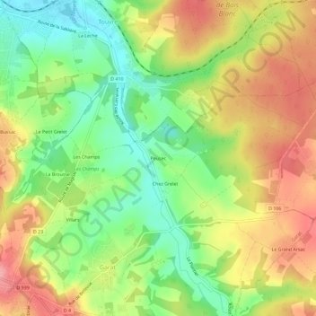 Mappa topografica Peusec, altitudine, rilievo