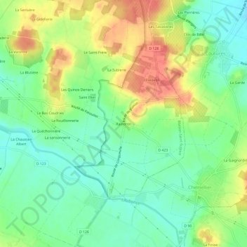 Mappa topografica Raindron, altitudine, rilievo