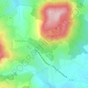 Mappa topografica La Treille, altitudine, rilievo