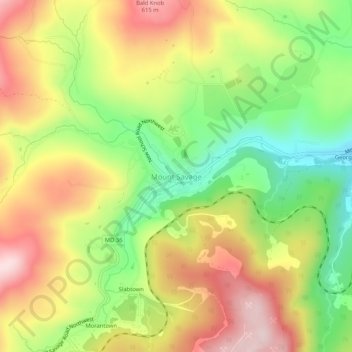 Mappa topografica Mount Savage, altitudine, rilievo