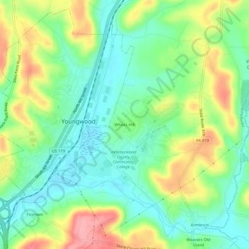 Mappa topografica Whites Hill, altitudine, rilievo