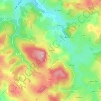 Mappa topografica Chassagne, altitudine, rilievo