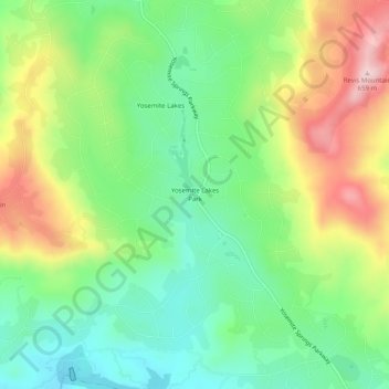 Mappa topografica Yosemite Lakes Park, altitudine, rilievo